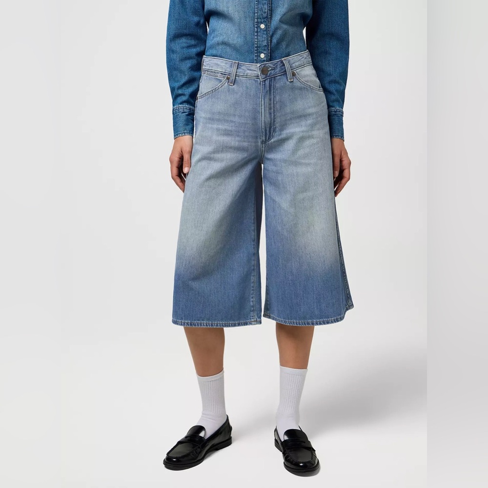 New Free People Wrangler Women’s Denim Blue Culottes Shorts Jeans sz 25